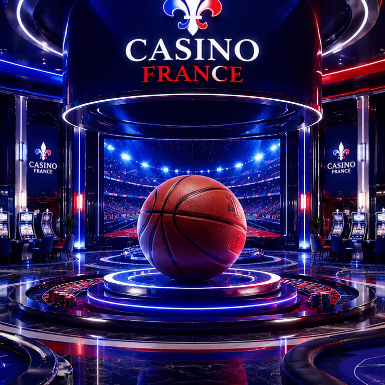 Black-and-white checkered racing flag waving over a blue electric background – Deuces Casino.